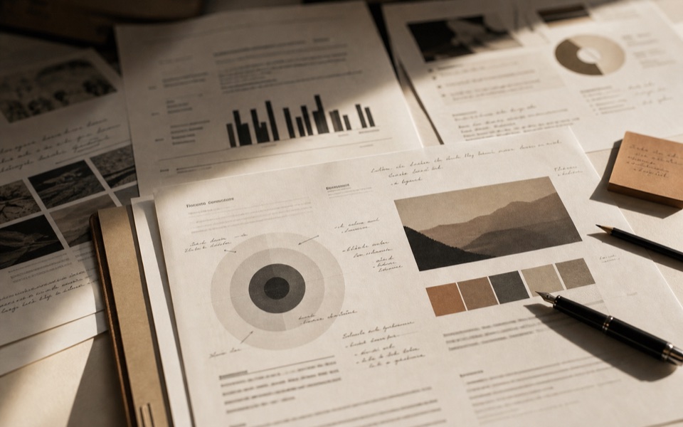 Dossier di posizionamento con appunti e annotazioni strategiche